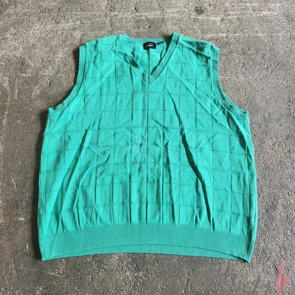 Vintage Y2K Haggar Sweater Vest Size 2XL XXL Green Mint Hand Framed Fall Holiday - Picture 1 of 9